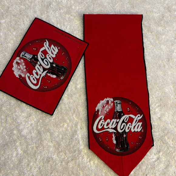 Coca Cola Red White Black Woven Table Runner Black Trim, 69 inches w/1 placemat - Picture 1 of 2